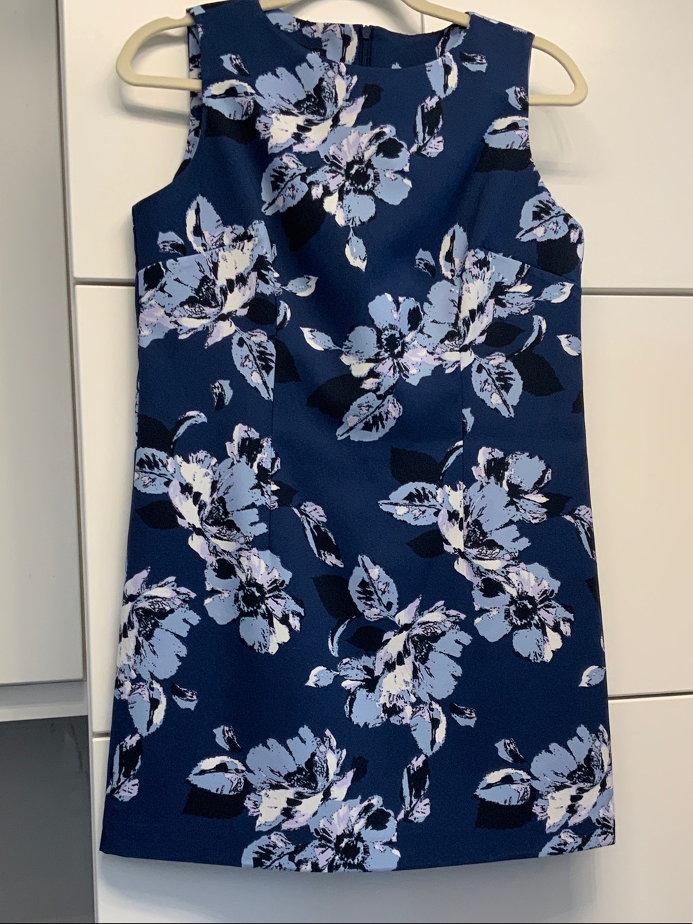 Mario Serrani Navy Floral Shift Dress with Light Blue Blooms and Black Accents